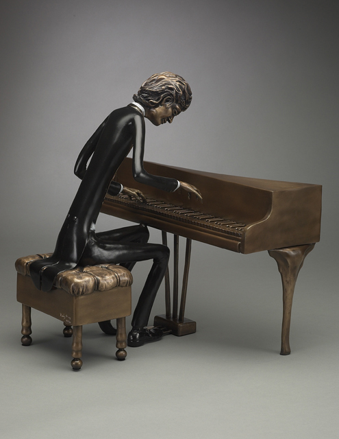 Signed, limited edition bronze symphony pianist