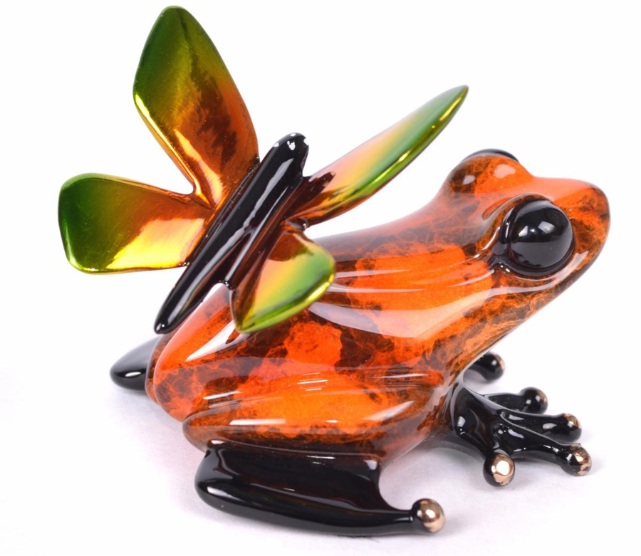 Signed, limited edition bronze frog with butterfly sculpture by Tim Cotterill