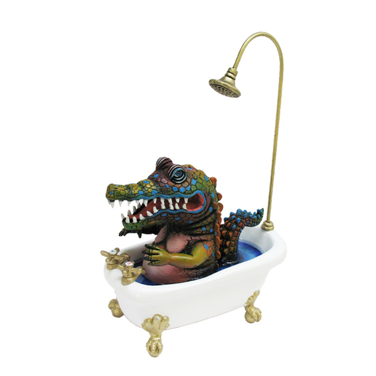Ceramic Gator in Bathtub Sculpture