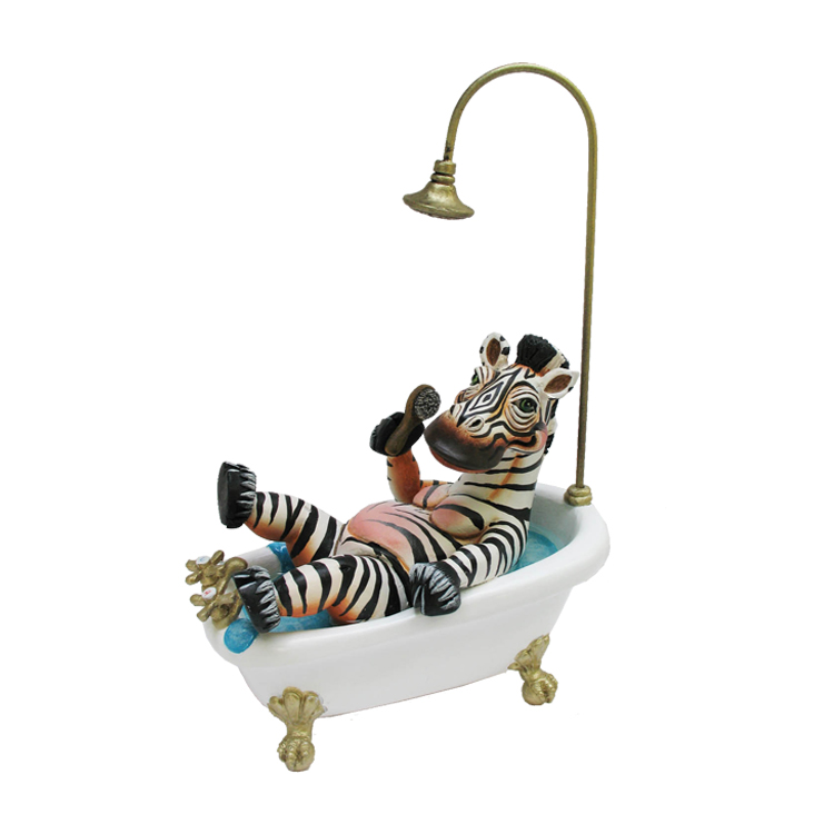Ceramic Zebra in Bathtub Sculpture