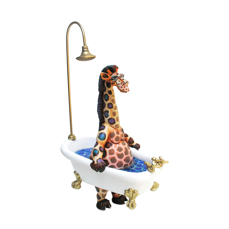 Ceramic Giraffe in Bathtub sculpture