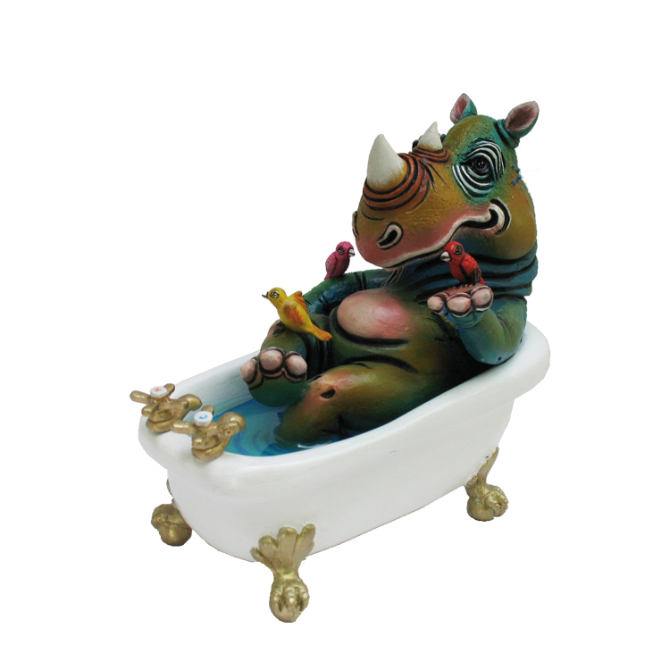 Ceramic Rhino in Bathtub