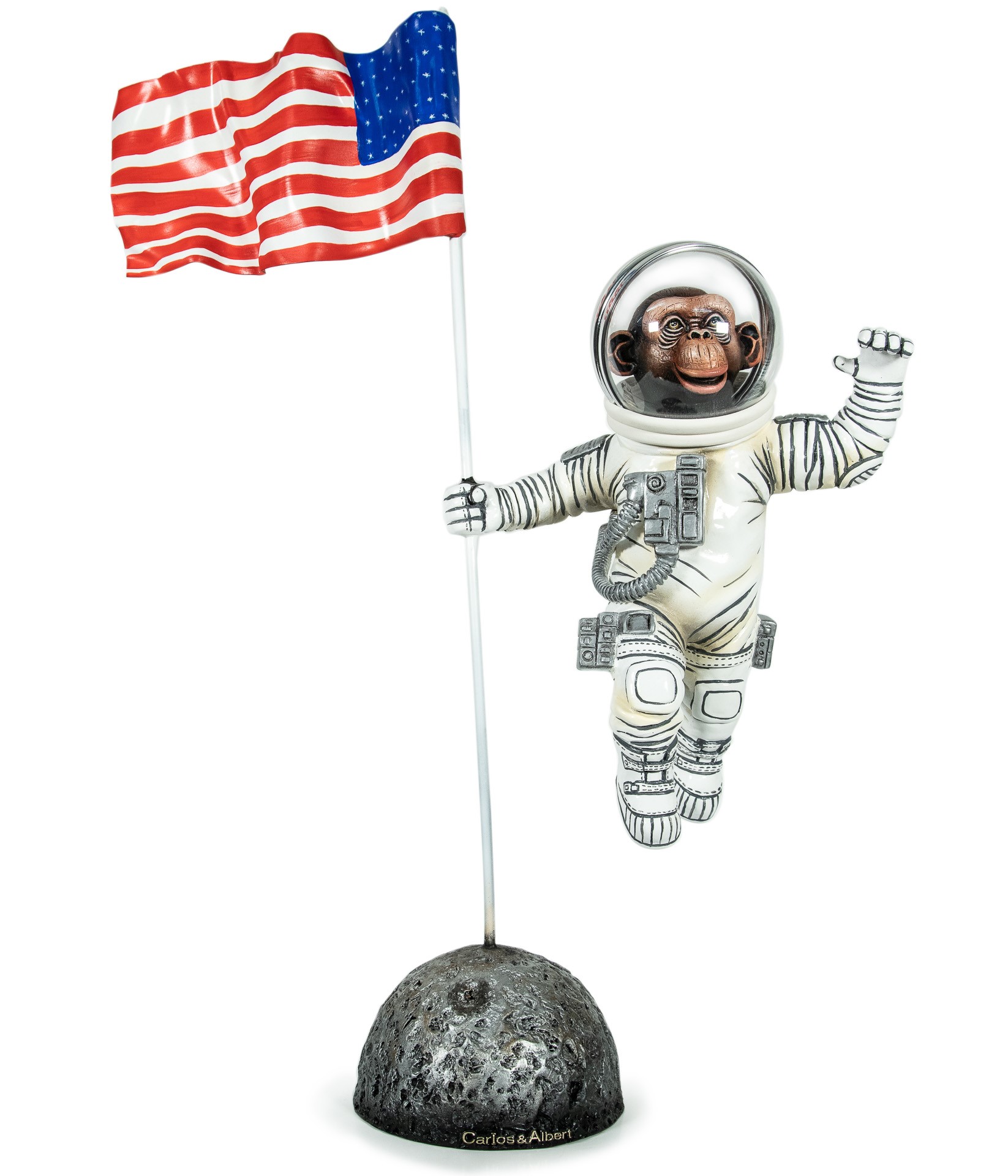 Signed, limited edition mixed media chimp sculpture by Carlos & Albert