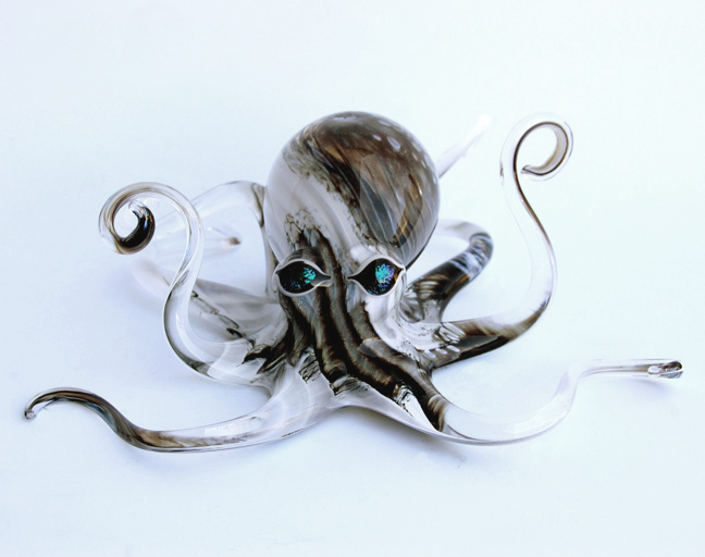 Black and White Handblown Glass Octopus Sculpture