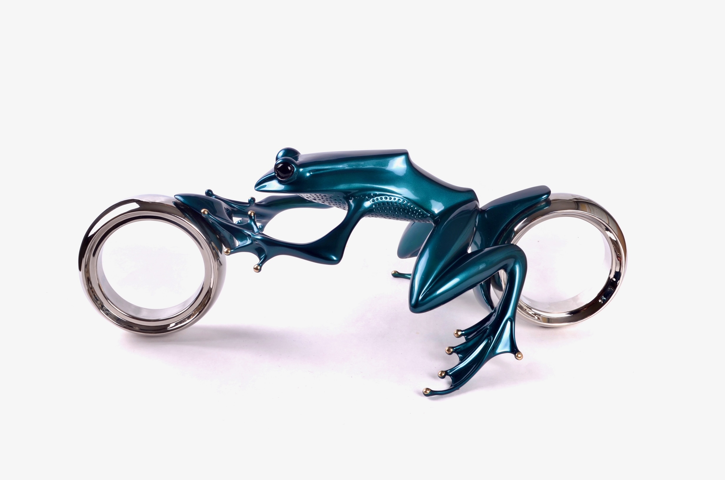 Signed, Limited Edition Bronze Frog with Bike Sculpture by Tim Cotterill