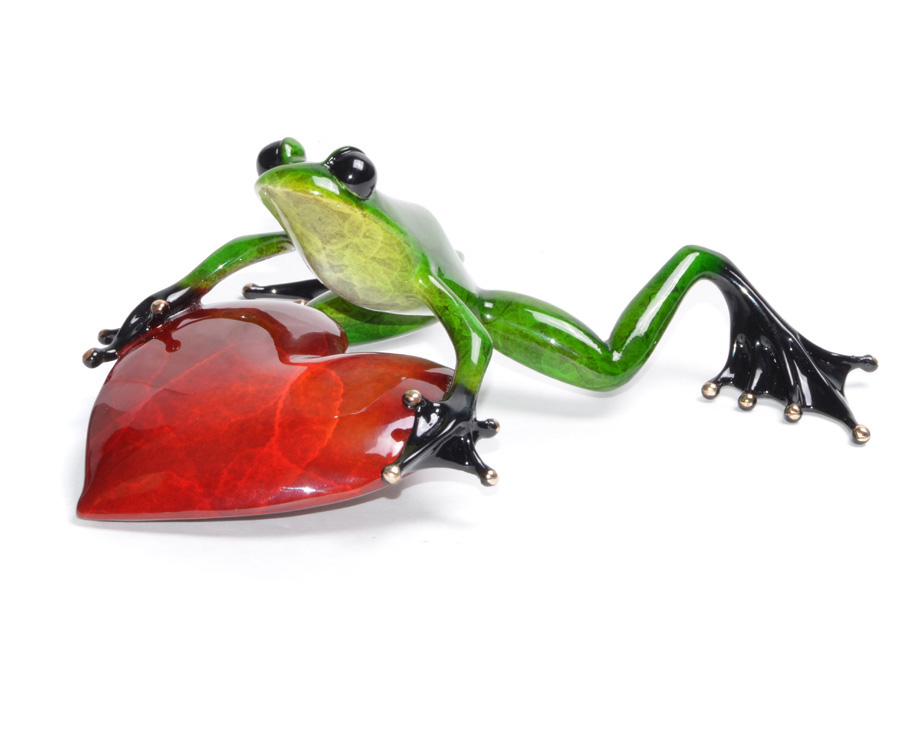 Signed, limited edition bronze frog with heart sculpture by Tim FROGMAN Cotterill