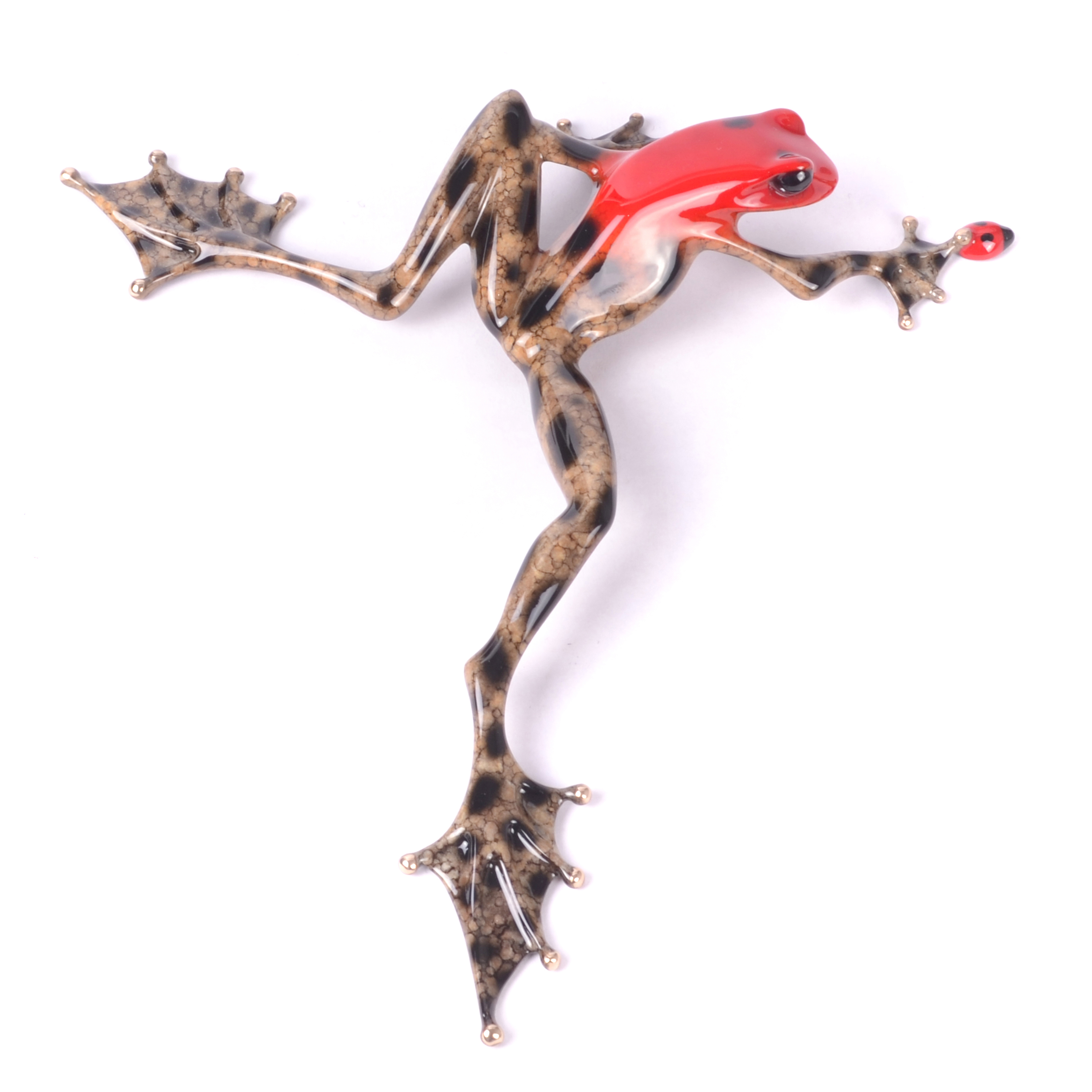Signed, limited edition bronze wall-hanging frog sculpture