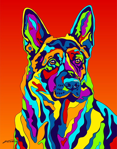 German Shepherd open edition print on metal