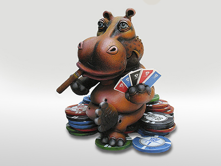 Signed, limited edition bronze hippo with cigar sculpture
