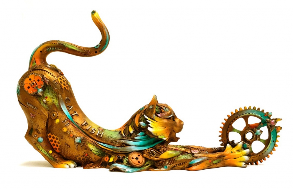 Signed, limited edition bronze cat sculpture by Nano Lopez