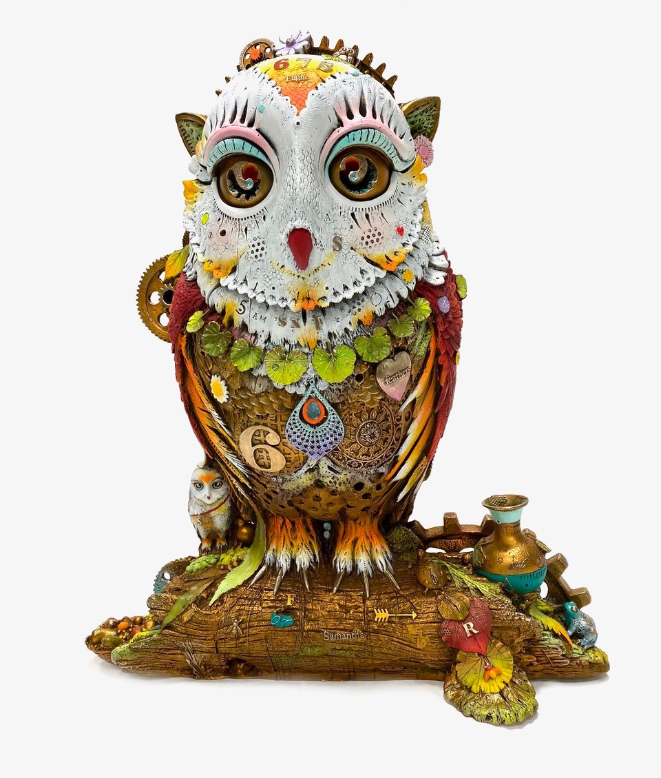 Signed, limited edition bronze owl sculpture