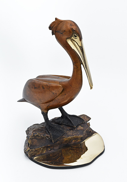 Signed, limited edition bronze pelican sculpture