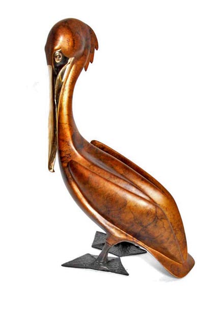 Signed, limited edition bronze pelican sculpture