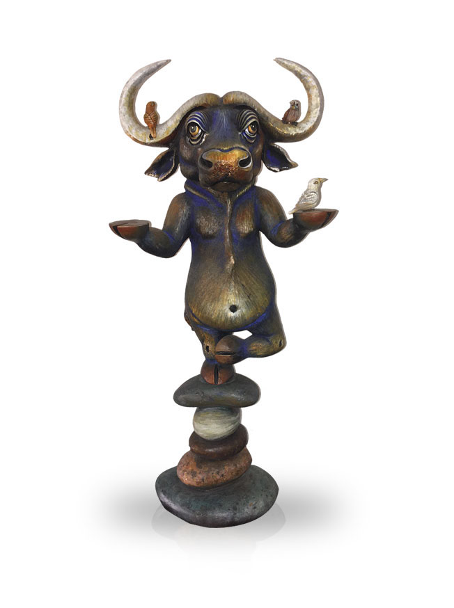 Signed, limited edition water buffalo sculpture