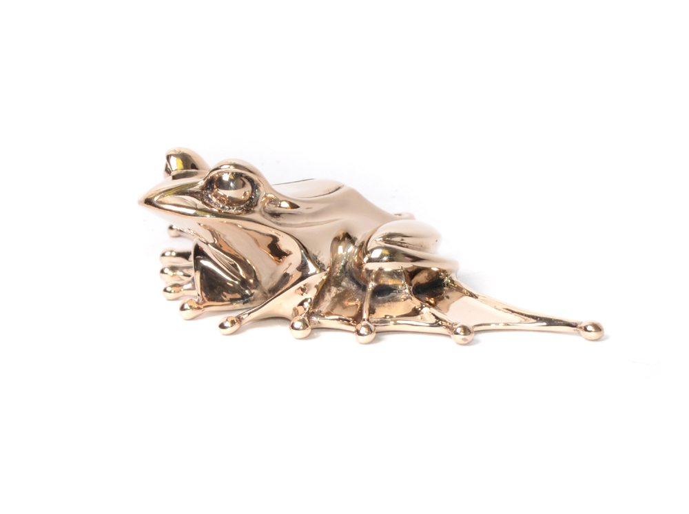Signed, limited edition polished bronze frog sculpture