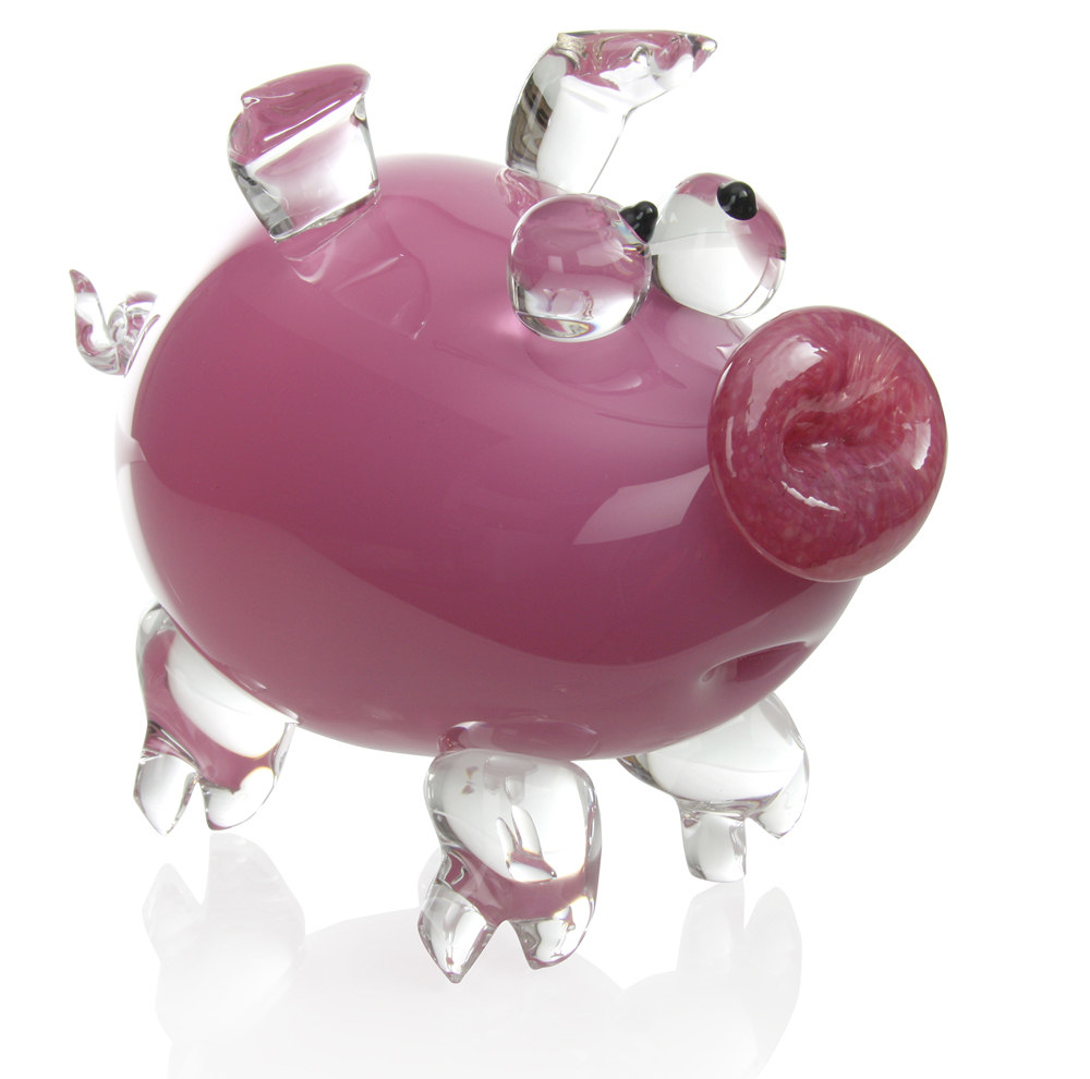 Handblown glass pig sculpture.