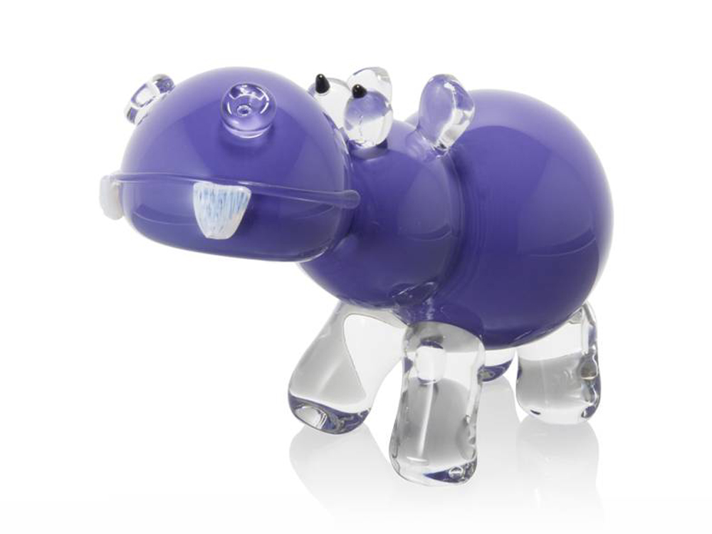 Signed, handblown glass hippo sculpture